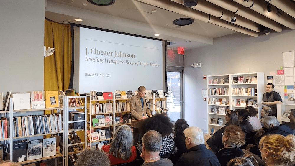J. Chester Johnson presented selections from his latest book of poetry, Reading Whispers, Book of Triple Haiku, at Poets House on Saturday, February 28.